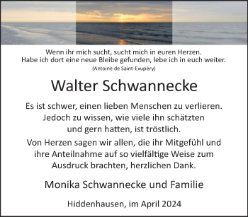 Traueranzeige von Walter Schwannecke von Westfalen Blatt