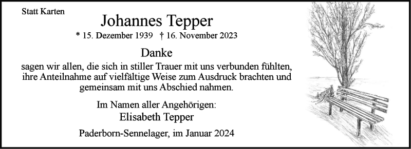 Traueranzeige für Johannes Tepper vom 13.01.2024 aus Westfalen Blatt