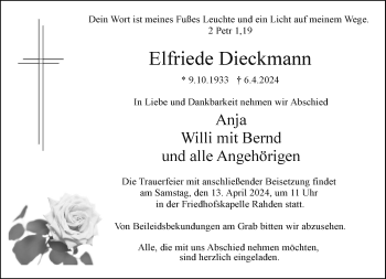 Traueranzeige von Elfriede Dieckmann von Westfalen Blatt