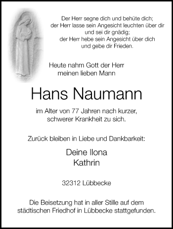 Traueranzeige von Hans Naumann von Westfalen Blatt