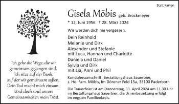Traueranzeige von Gisela Möbis von Westfalen Blatt