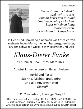 Traueranzeige von Klaus-Dieter Funke von Westfalen Blatt