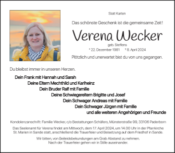 Traueranzeige von Verena Wecker