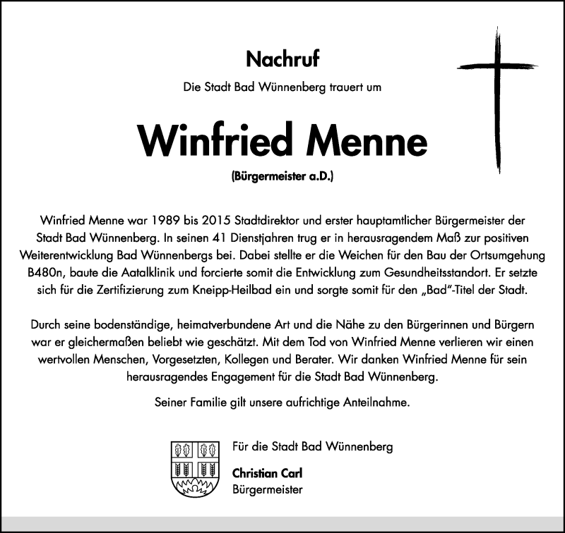  Traueranzeige für Winfried Menne vom 13.04.2024 aus Westfalen Blatt