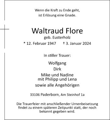 Traueranzeige von Waltraud Flore von Westfalen Blatt