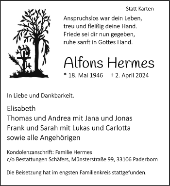Traueranzeige von Alfons Hermes von Westfalen Blatt