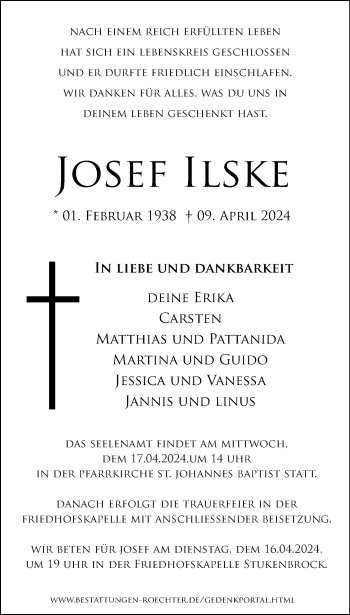 Traueranzeige von Josef Ilske von Westfalen Blatt