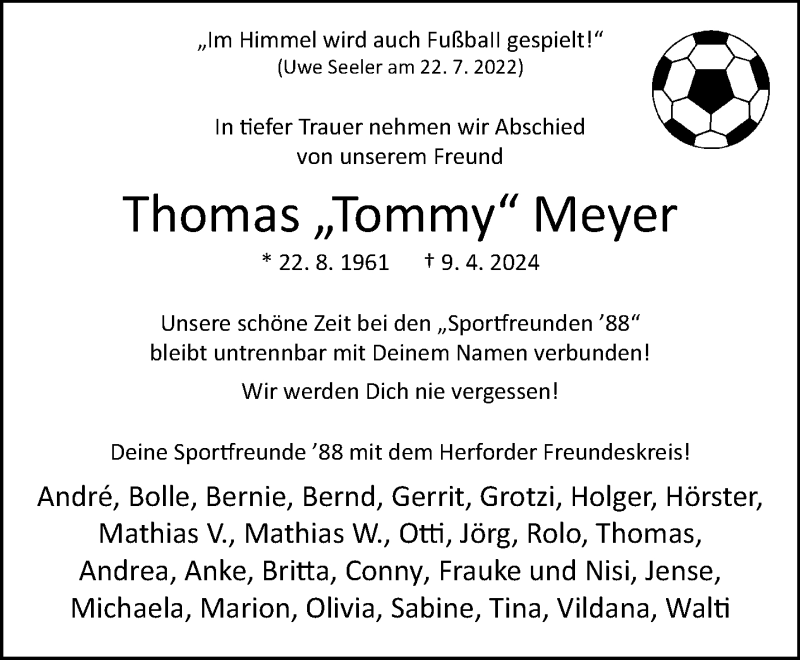  Traueranzeige für Thomas Meyer vom 20.04.2024 aus Westfalen Blatt