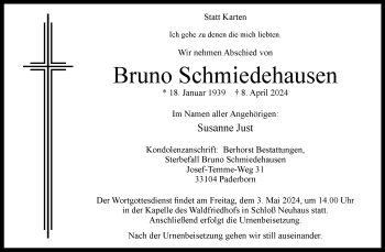 Traueranzeige von Bruno Schmiedehausen von Westfalen Blatt