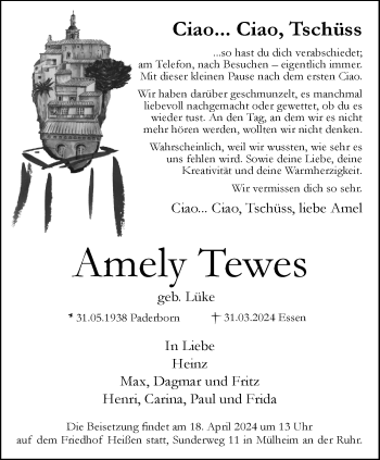 Traueranzeige von Amely Tewes von Westfalen Blatt