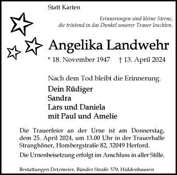 Traueranzeige von Angelika Landwehr von Westfalen Blatt
