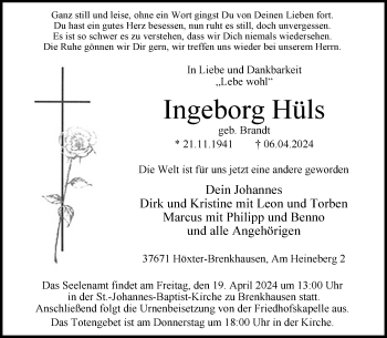 Traueranzeige von Ingeborg Hüls von Westfalen Blatt