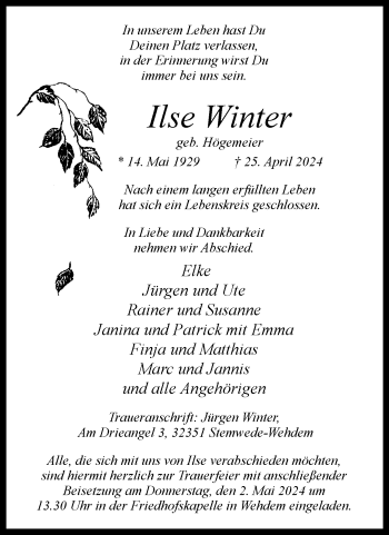 Traueranzeige von Ilse Winter von Westfalen Blatt