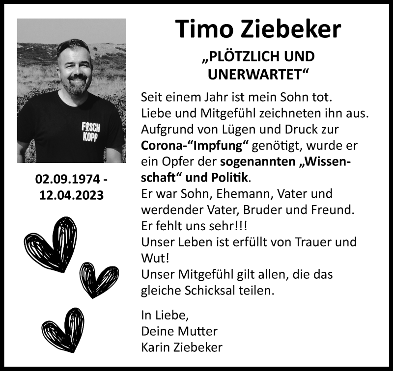  Traueranzeige für Timo Ziebeker vom 13.04.2024 aus Westfalen Blatt