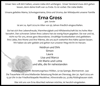 Traueranzeige von Erna Gross von Westfalen Blatt