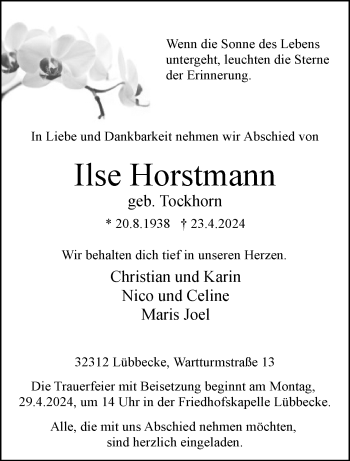 Traueranzeige von Ilse Horstmann von Westfalen Blatt