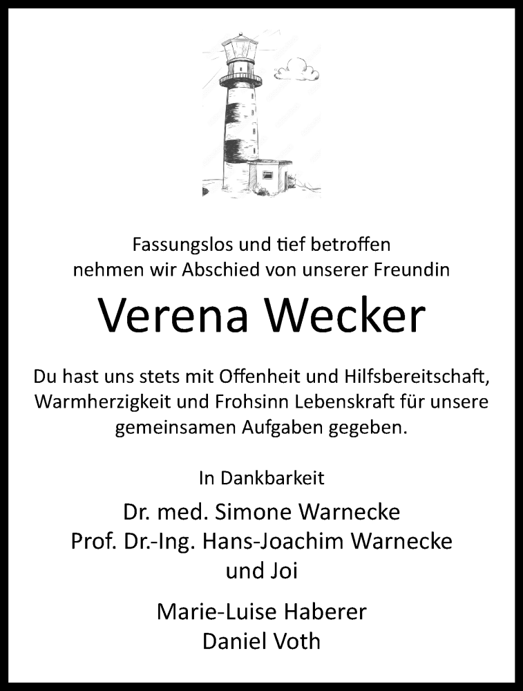  Traueranzeige für Verena Wecker vom 13.04.2024 aus Westfalen Blatt