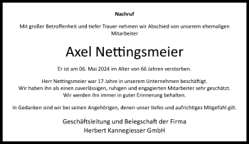 Traueranzeige von Axel Nettingsmeier von Westfalen Blatt