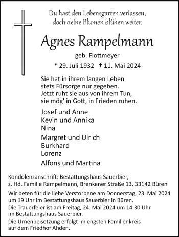 Traueranzeige von Agnes Rampelmann von Westfalen Blatt