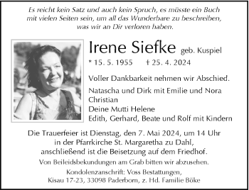 Traueranzeige von Irene Siefke von Westfalen Blatt