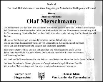 Traueranzeige von Olaf Merschmann von Westfalen Blatt