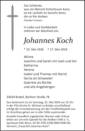 Traueranzeige von Johannes Koch von Westfalen Blatt