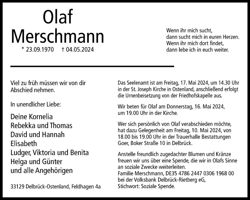  Traueranzeige für Olaf Merschmann vom 08.05.2024 aus Westfalen Blatt