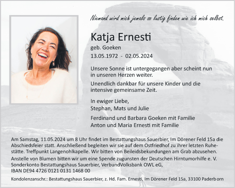  Traueranzeige für Katja Ernesti vom 07.05.2024 aus Westfalen Blatt