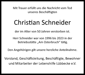Traueranzeige von Christian Schneider von Westfalen Blatt