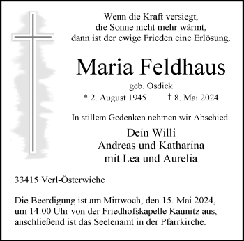 Traueranzeige von Maria Feldhaus von Westfalen Blatt