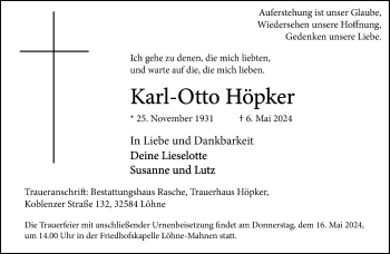 Traueranzeige von Karl-Otto Höpker von Westfalen Blatt
