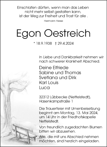 Traueranzeige von Egon Oestreich von Westfalen Blatt