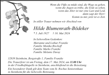 Traueranzeige von Hilde Blumenrath-Bödeker von Westfalen Blatt