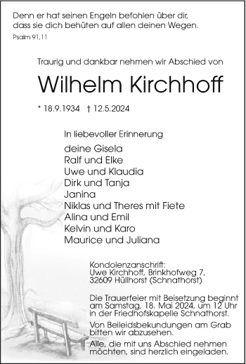 Traueranzeige von Wilhelm Kirchhoff von Westfalen Blatt