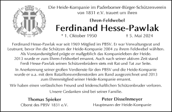 Traueranzeige von Ferdinand Hesse-Pawlak von Westfalen Blatt
