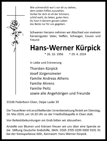 Traueranzeige von Hans-Werner Kürpick von Westfalen Blatt