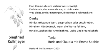 Traueranzeige von Siegfried Kollmeyer von Westfalen Blatt