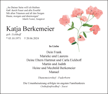 Traueranzeige von Katja Berkemeier von Westfalen Blatt