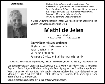 Traueranzeige von Mathilde Jelen von Westfalen Blatt