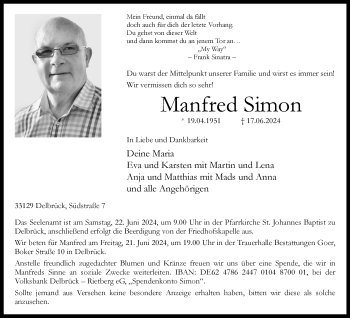 Traueranzeige von Manfred Simon von Westfalen Blatt