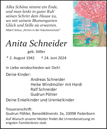Traueranzeige von Anita Schneider von Westfalen Blatt