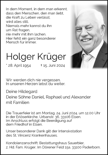 Traueranzeige von Holger Krüger von Westfalen Blatt