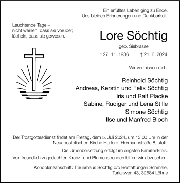 Traueranzeige von Lore Söchtig von Westfalen Blatt