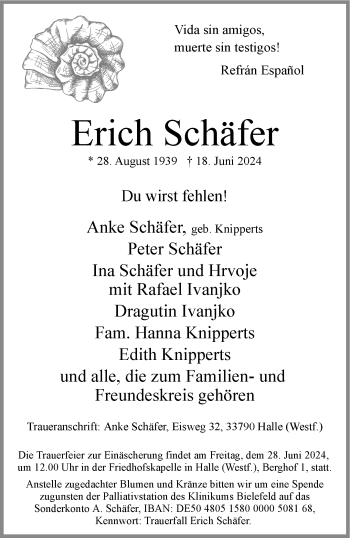 Traueranzeige von Erich Schäfer von Westfalen Blatt