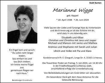 Traueranzeige von Marianne Wigge von Westfalen Blatt