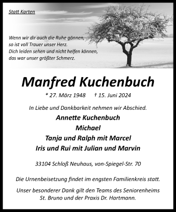 Traueranzeige von Manfred Kuchenbuch von Westfalen Blatt