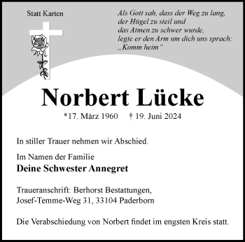 Traueranzeige von Norbert Lücke von Westfalen Blatt