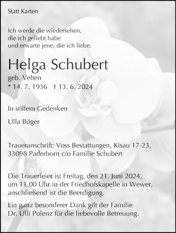 Traueranzeige von Helga Schubert von Westfalen Blatt