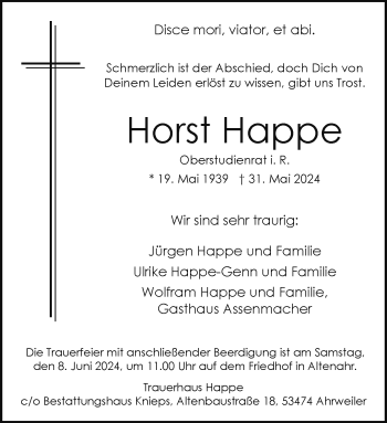 Traueranzeige von Horst Happe von Westfalen Blatt