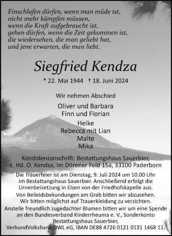 Traueranzeige von Siegfried Kendza von Westfalen Blatt